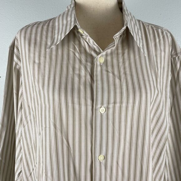 NWT Via Europa Beige Striped Button-Up Shirt Size XL - Picture 2 of 9
